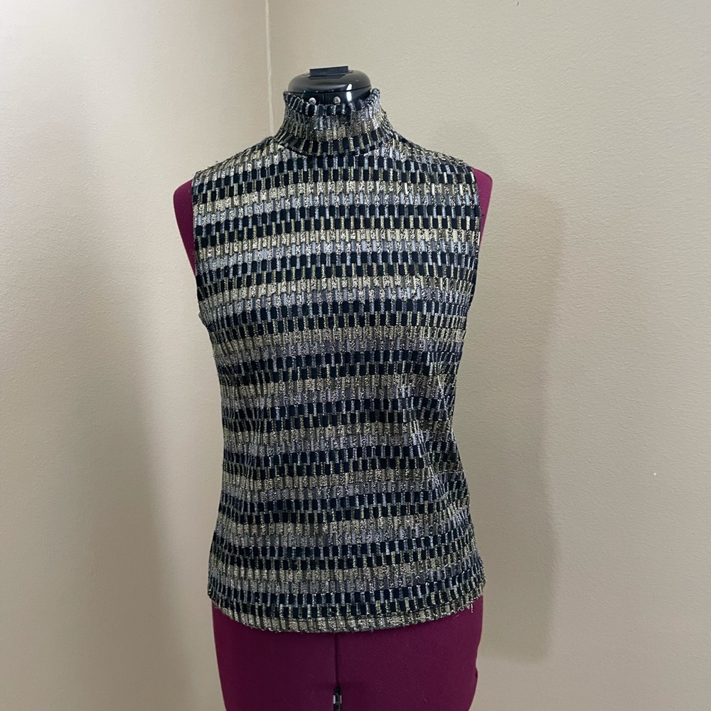 Vintage Heavenly Metallic Mock Neck Tank Top